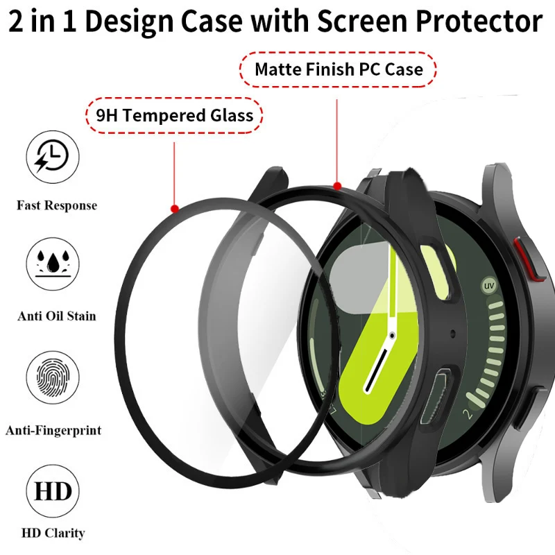 Чехол из закаленного стекла и силиконовый ремешок для Samsung Galaxy Watch 7 6 5 4 40 мм 44 мм, спортивный дышащий ремешок для часов, мягкий полый браслет