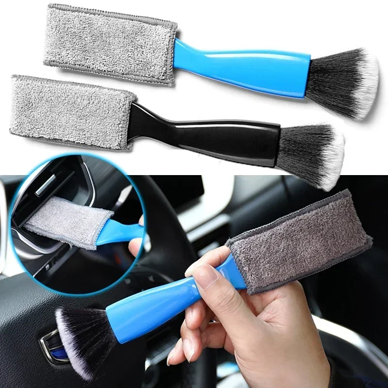 على الوجهين سيارة تكييف الهواء منفذ الهواء مكيف هواء السيارة الأوساخ منفضة فرشاة تنظيف أداة تنظيف فرشاة السيارة البلاستيكية #3
