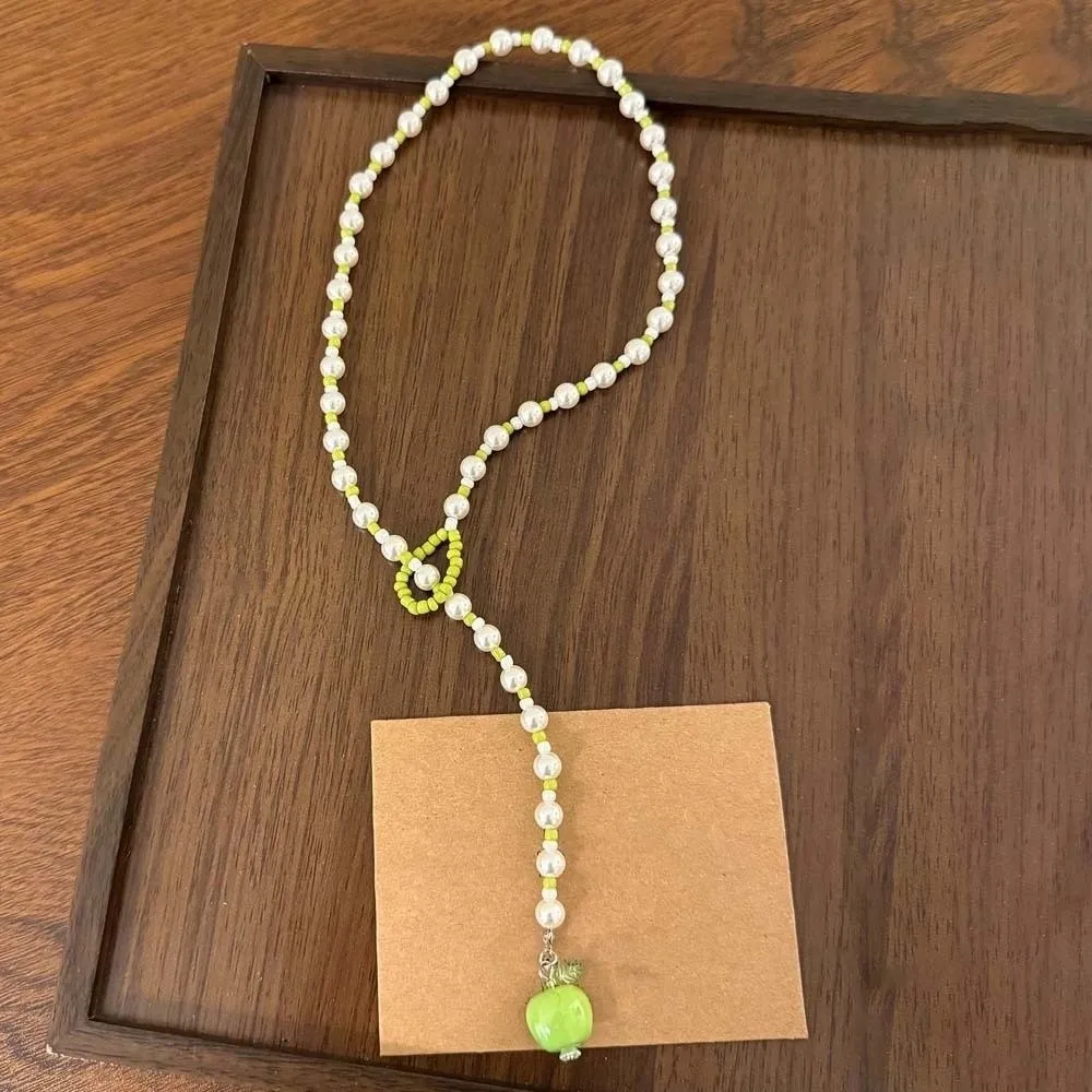 Pendientes de verano con colgante de lima verde, gargantilla de frutas verdes, cadena delicada de cristal en capas, aretes de esmalte brillante para estudiantes