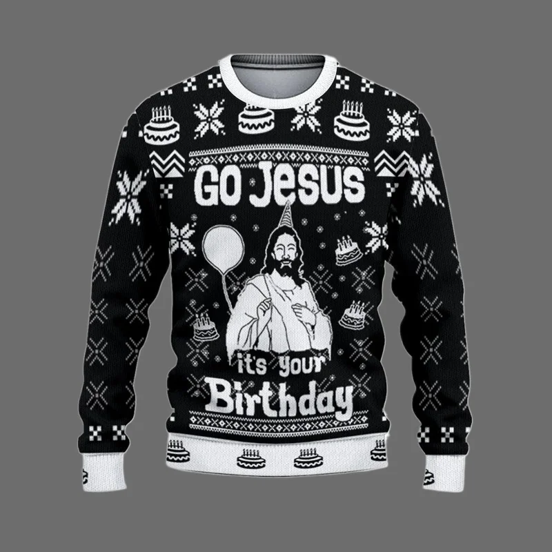 الذهاب يسوع إنه عيد ميلادك عيد الميلاد البلوز ثلاثية الأبعاد طباعة مهرجان موضوع فضفاض س الرقبة سترة قبيحة عيد ميلاد سعيد يسوع الجرافيك 2026 #4