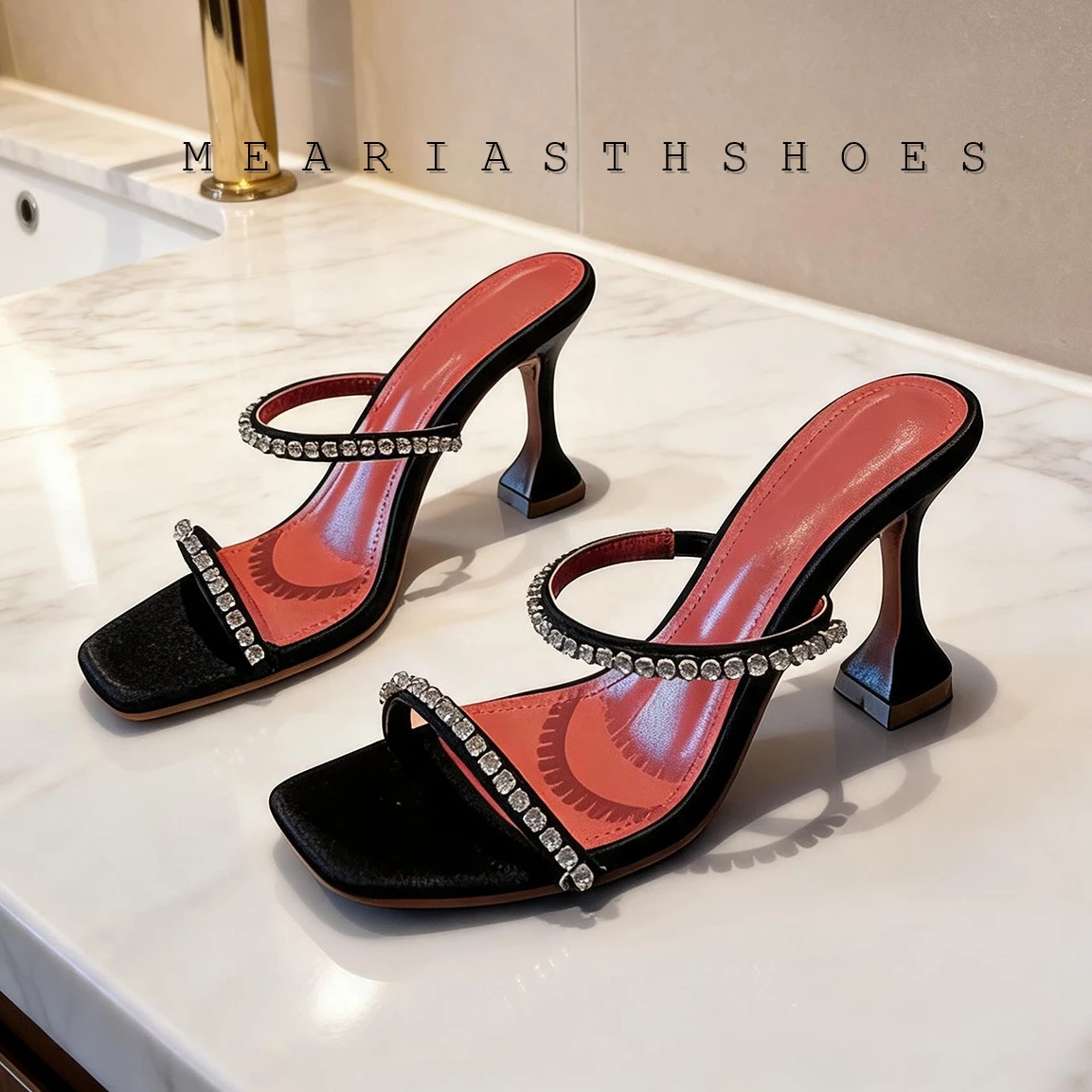 Women's Sandals Europe and America Summer New Fashion Wine Cup High Heel Water Diamond Chain Banquet One Line Open Toe Slippers