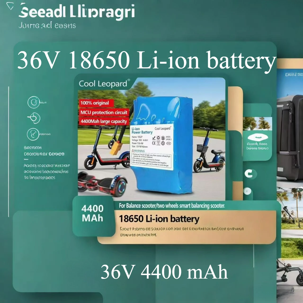 

36V 7Ah 10s2p Battery， Packs Rechargeable Lithium Ion Battery for Electric Self Balancing Scooter HoverBoard Unicycle
