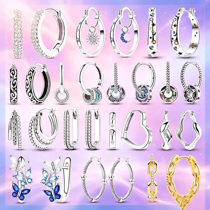 Butterfly Twist Chain CZ Huggie Original Silver Plated Earrings White for Women Earrings Anniversary Jewelry Delicate Fine Gift