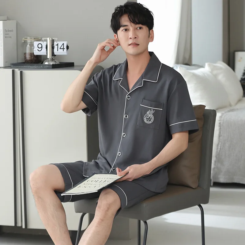 M-4XL Plus Size High Quality Men Pyjamas Summer Thin Short Sleeved Pure Cotton Sleepwear Set Teenagers Home Clothes Male Pajamas