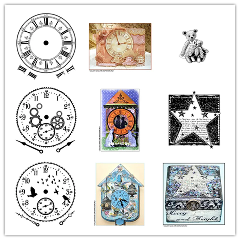 10*10cm 2022 DIY New Clear Stamps For Scrapbooking Paper Making Clock Doll Stars Decoration Pattern Account Craft Card NO Die