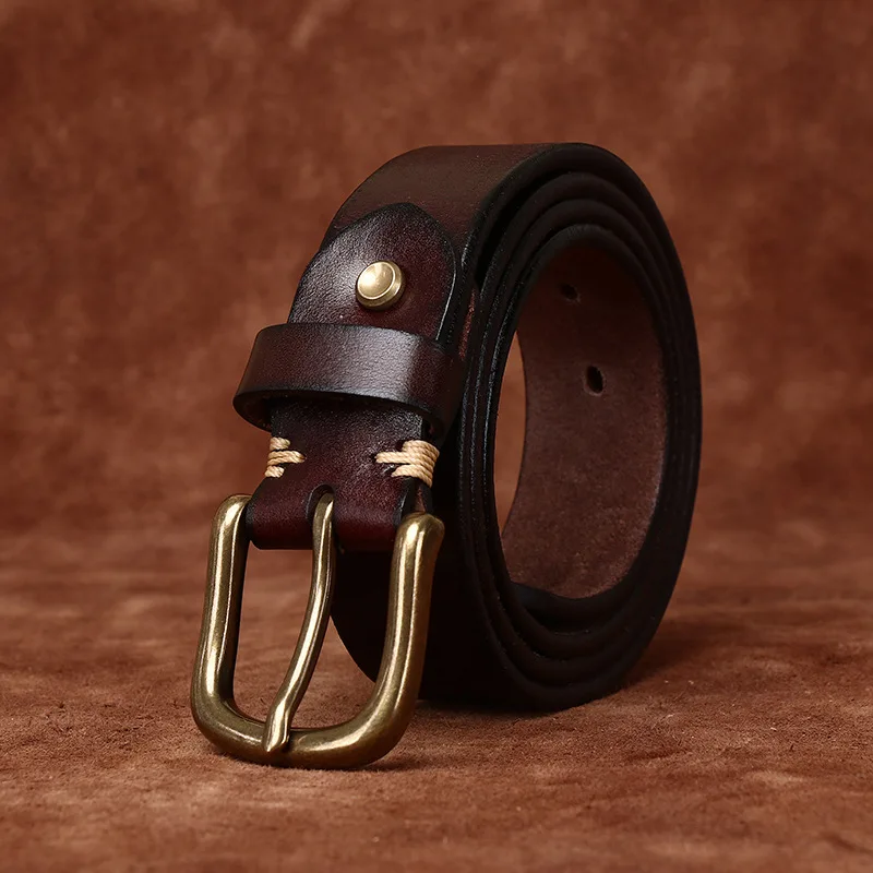 

3.3CM wide retro genuine leather belt men's first layer of cowhide pin buckle casual jeans belt men