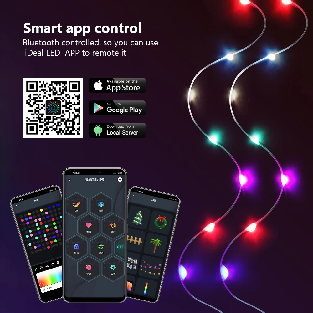 Christmas Tree RGB Lights Smart Bluetooth Control USB LED String Lamp Outdoor App Remote Control Garland Fairy Lights Decoration