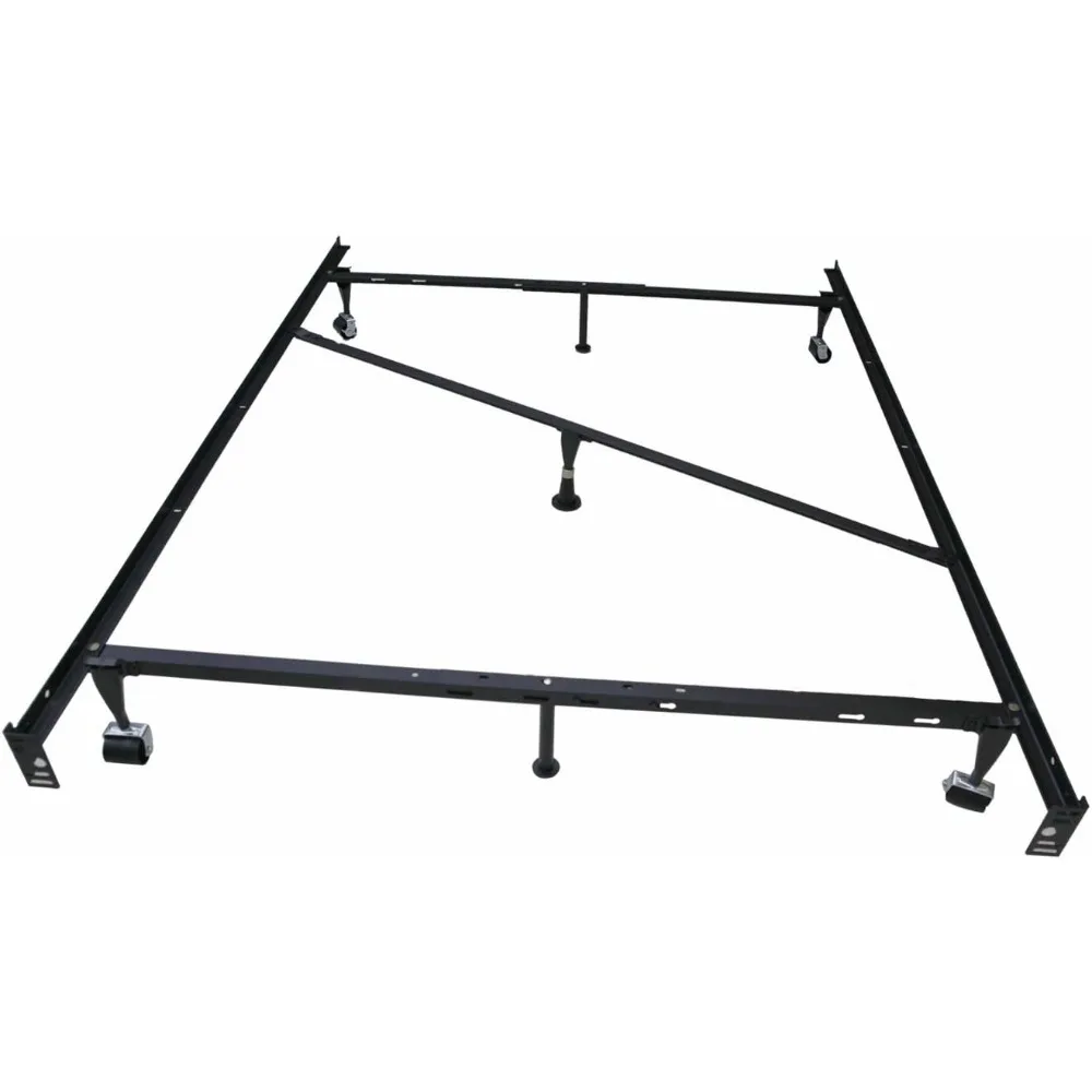 Kings Brand 7-Leg Super Duty Adjustable Metal Bed Frame (Queen/Full/XL/Twin/XL) with Center Support bar & Rug Rollers&Locking