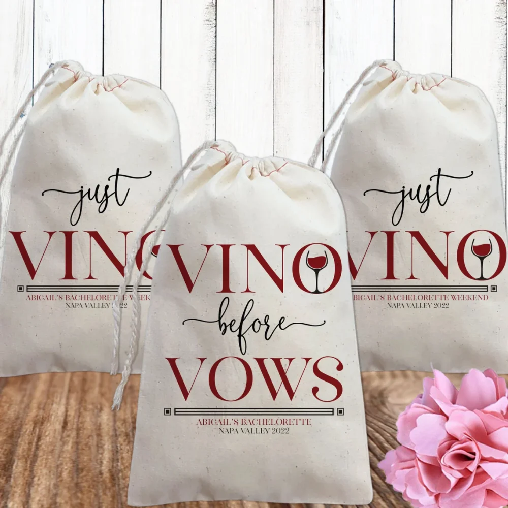 25 bolsas de regalo para fiesta de despedida de soltera Vino Before Vows, recuerdos de fiesta de despedida de soltera de Vineyard, bolsas de recuerdo personalizadas para Napa