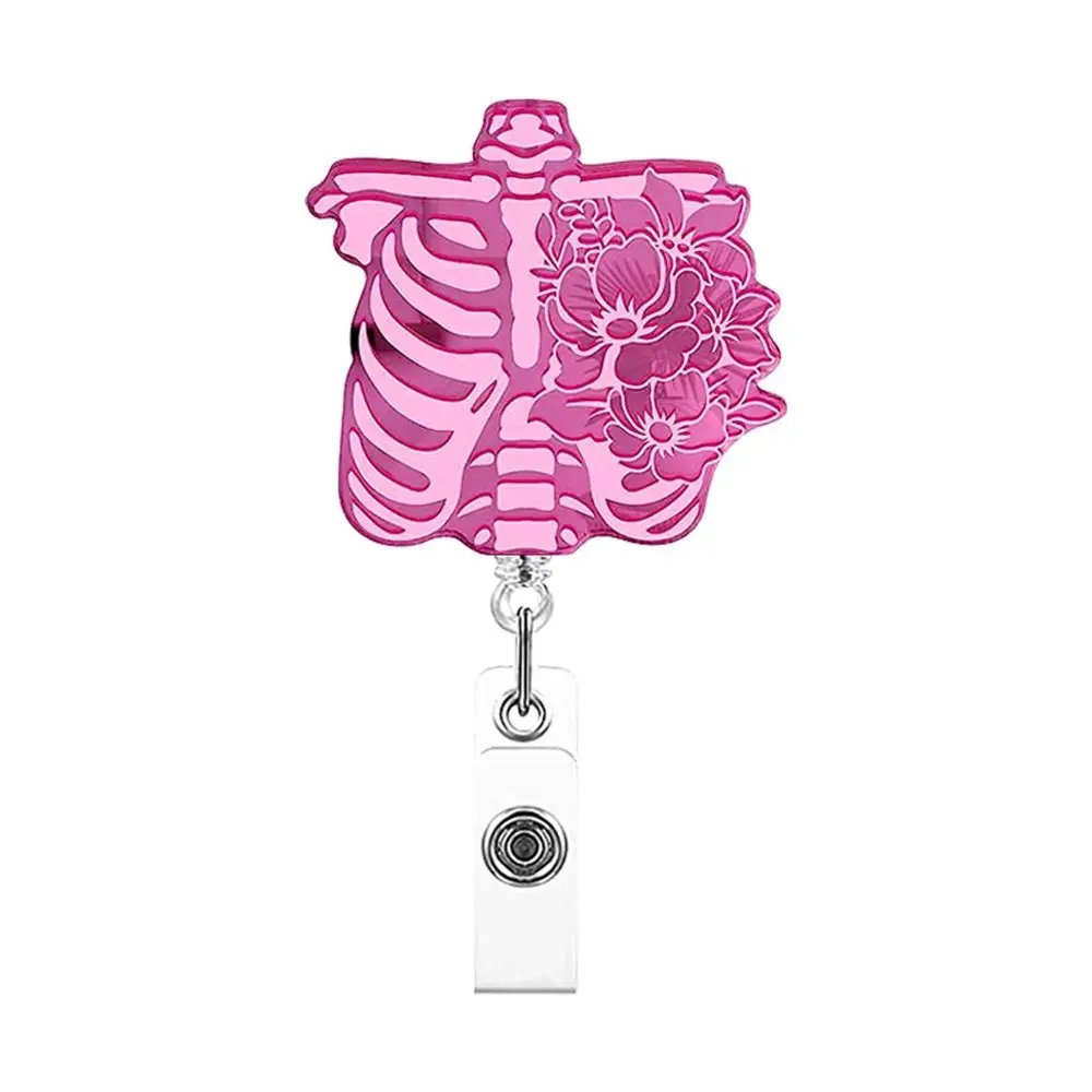 

Pink Nurse Retractable Badge Reel Skull Acrylic Name Card Holder Work Card Clips ID Card Clips Hospital Badge Holder Card