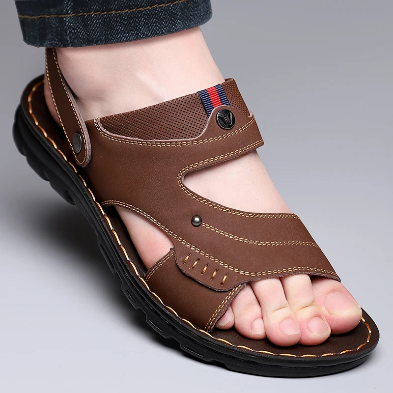 

Summer Casual Two Wear Genuine Leather Slippers Multifunctional Beach Sandals