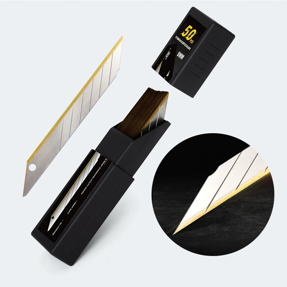 EHDIS 30 Degree Snap Off Titanium Coating Blade for 9mm Utility Knife Car Film Wrap Cutter Carbon Steel Replacement Blade Refill