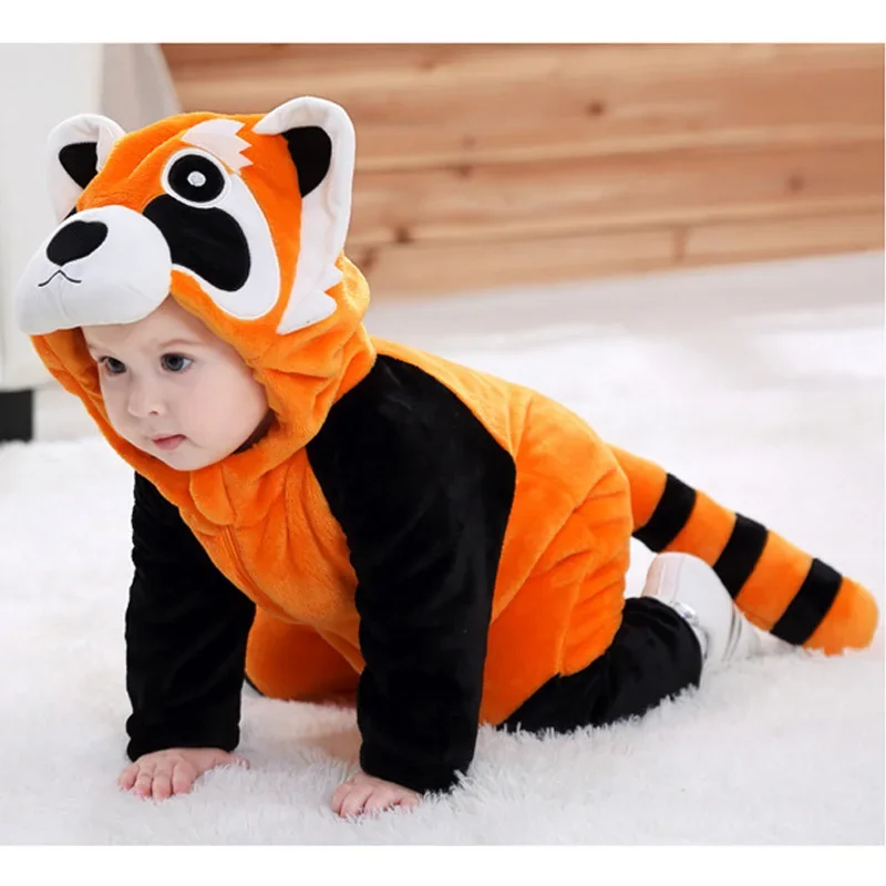 Baby raccoon costume Bebe clothes Halloween cosplay warm pajamas animal onesies kigurumis winter outfit boy girl romper outfit