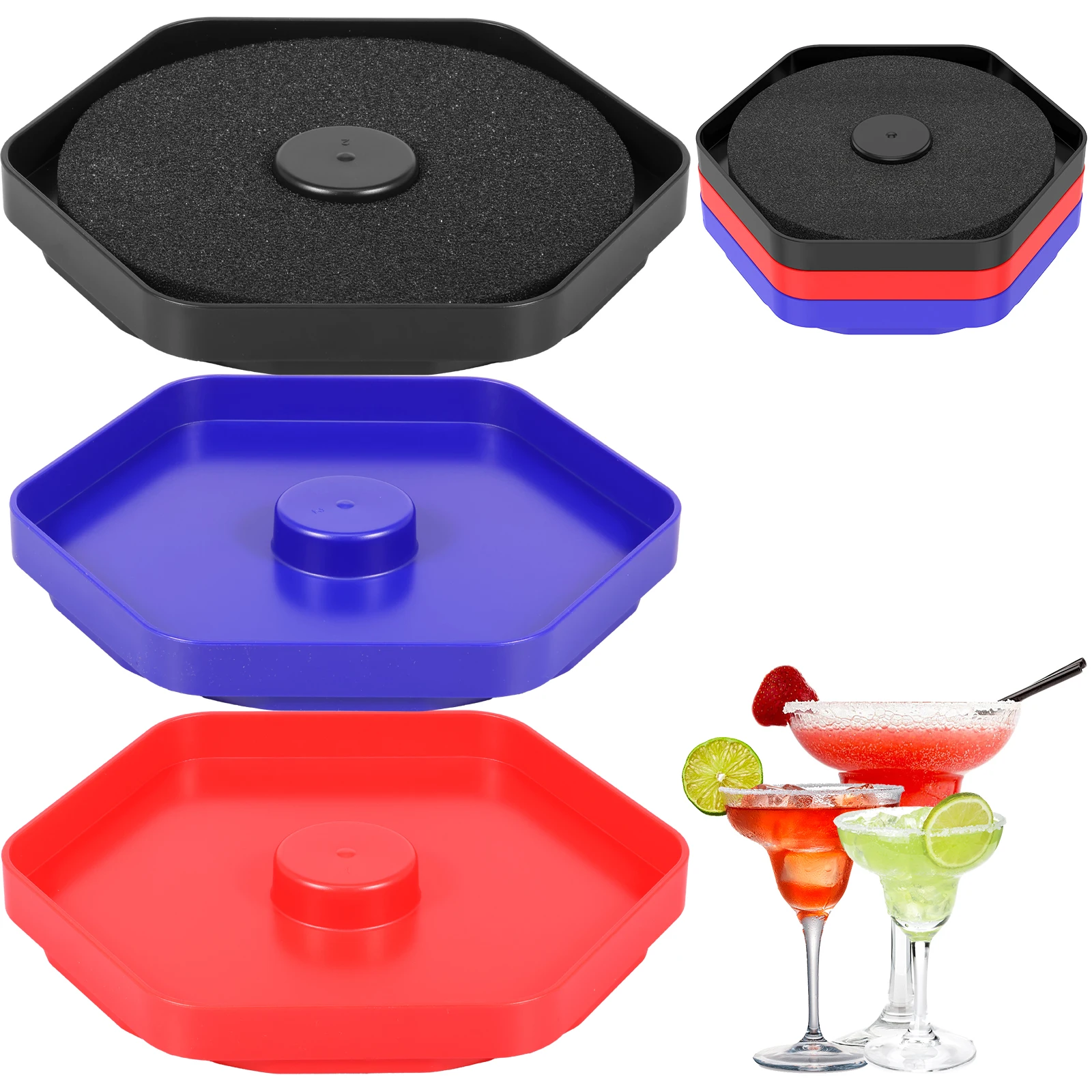 6Pcs Margarita Salt Rimmer Set Stackable Plastic Bar Glass Rimmer with Sponge Gasket Easy to Clean Cocktail Seasoning Rimmers