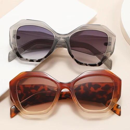 Imagen 2 del producto SO & EI gafas de sol poligonales de gran tamaño con forma de ojo de gato para mujer, gafas de sol Retro coloridas con estampado de leopardo UV400, gafas de sol con gradiente para hombre