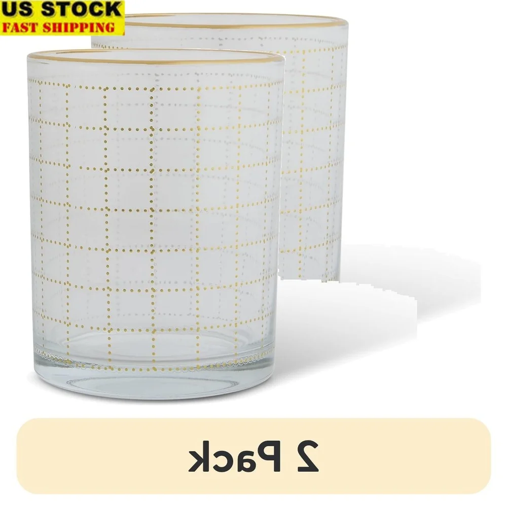 Paquete de 2 vasos de whisky con estampado cuadrado de 11 fl oz, cristalería moderna, elegante y duradera para el hogar, Bar, cóctel, espíritus