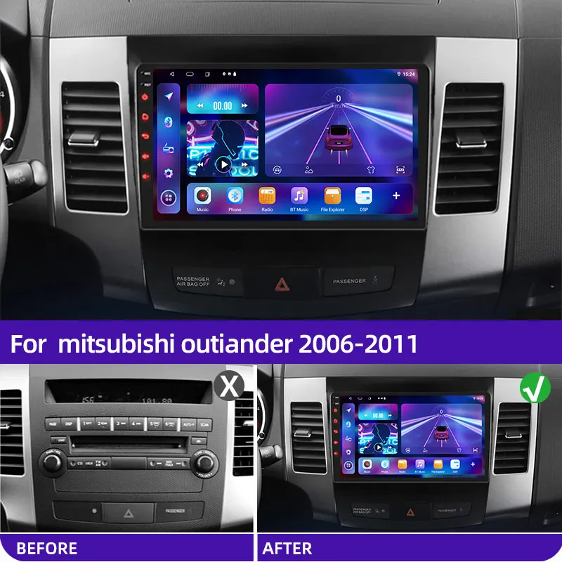 8Core 2 Din Android 12 Car Radio Multimedia Player For Mitsubishi Outlander 2006-2011 Peugeot 4007 Citroen C-Crosser Carplay Gps