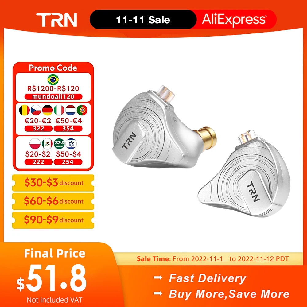 TRN ST5 4BA+1DD Hybrid Hanging In Ear Headset 10 Drivers Unit HIFI DJ Monitor Earphone Earbuds Noise Cancelling For BAX MT3 TN