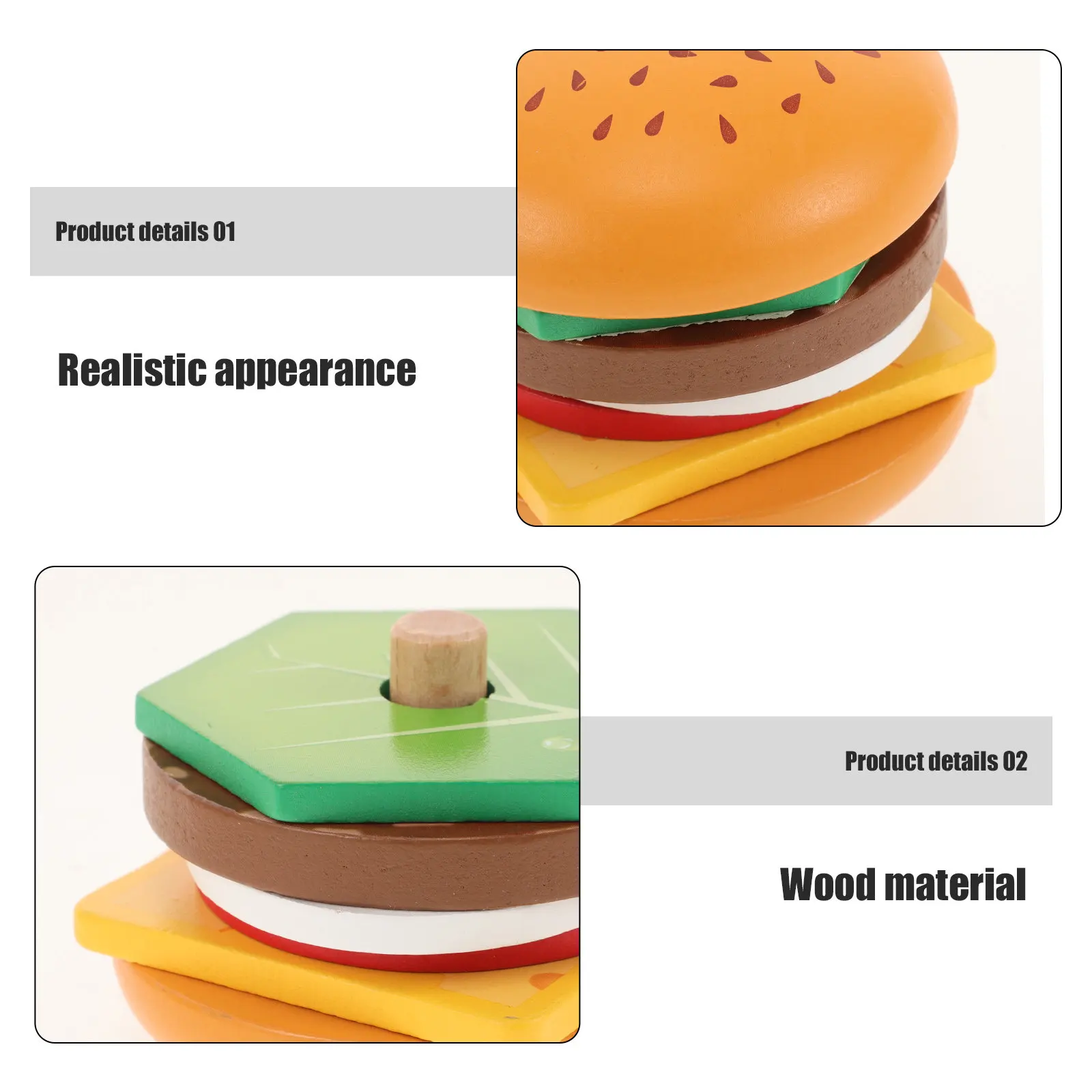 Wooden Hamburger Pretend Play Set Children Fast Food Stack Match Cognitive Development Fine Motor Skills Baby Tea Set for Girls