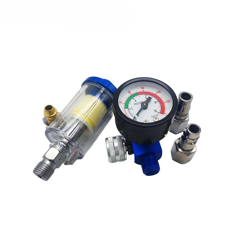 In-line Oil Water Separator Filter Separator Spray Gun Air Regulator Pressure Gauge with JP/EU/US Adapter for Spray Gun Air Tool