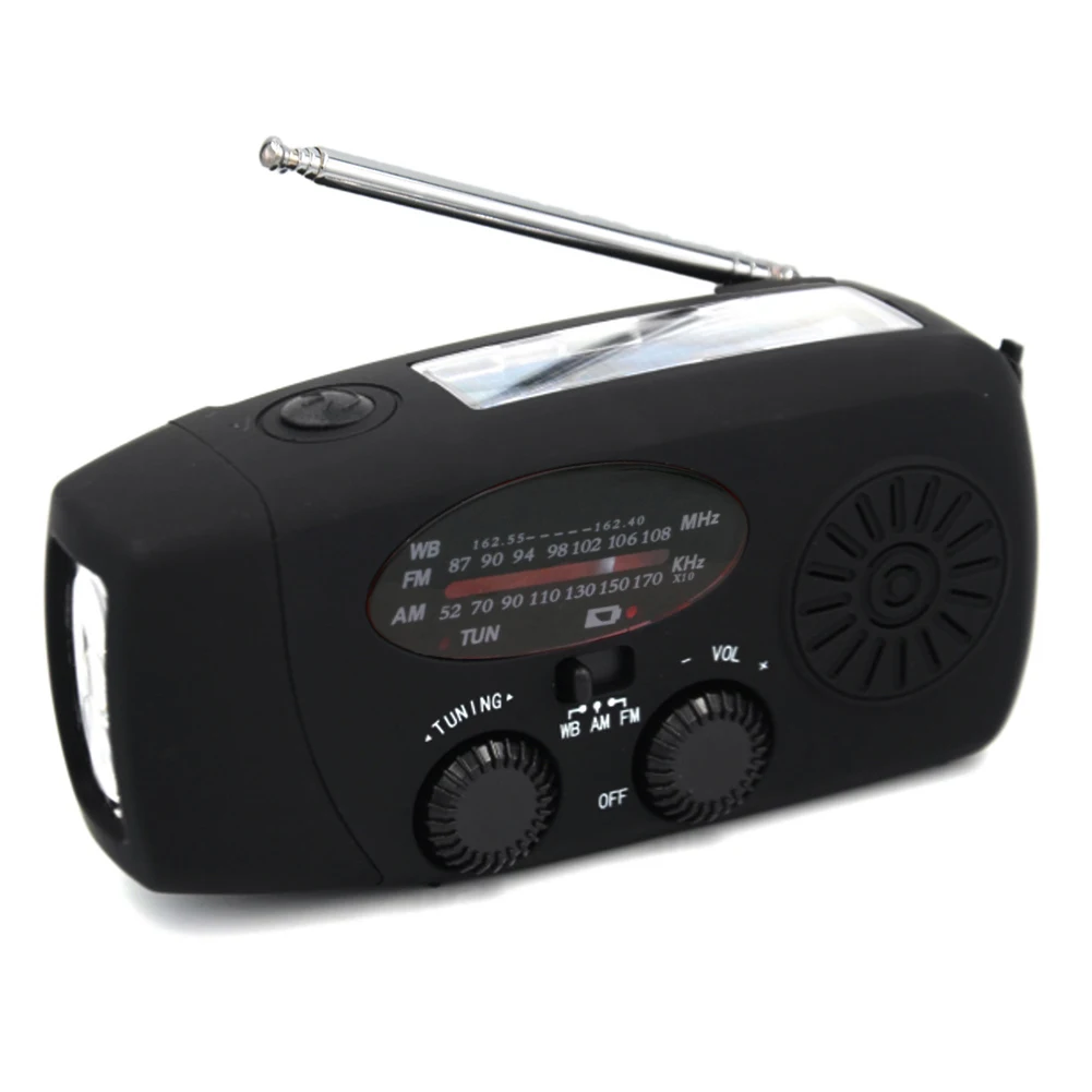 Portable Hand FM AM WB NOAA Radio Hand Crank Solar 2000mAh Radio LED Flashlight