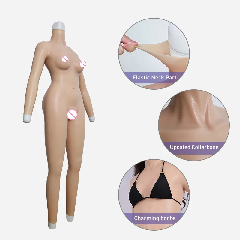 Roanyer Silicone Bodysuit B Cup for Crossdresser Realistic Body Suit with Arms Fake Vagina Male to Female Drag Queen Costumes