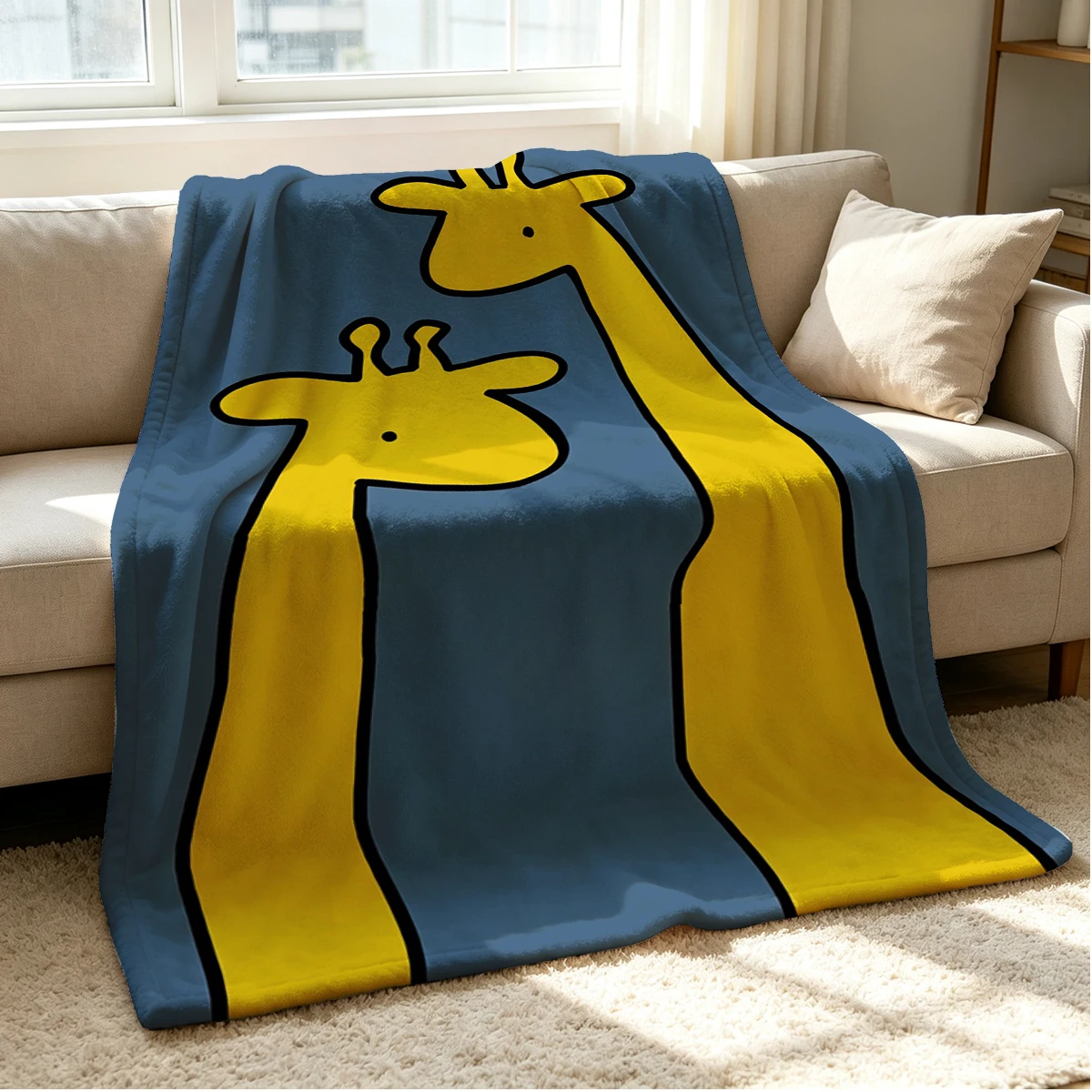 Giraffe Duo Flannel Blanket Warm Soft Halloween Christmas Couch Warm Cozy Decorative Decor Gift for All Season