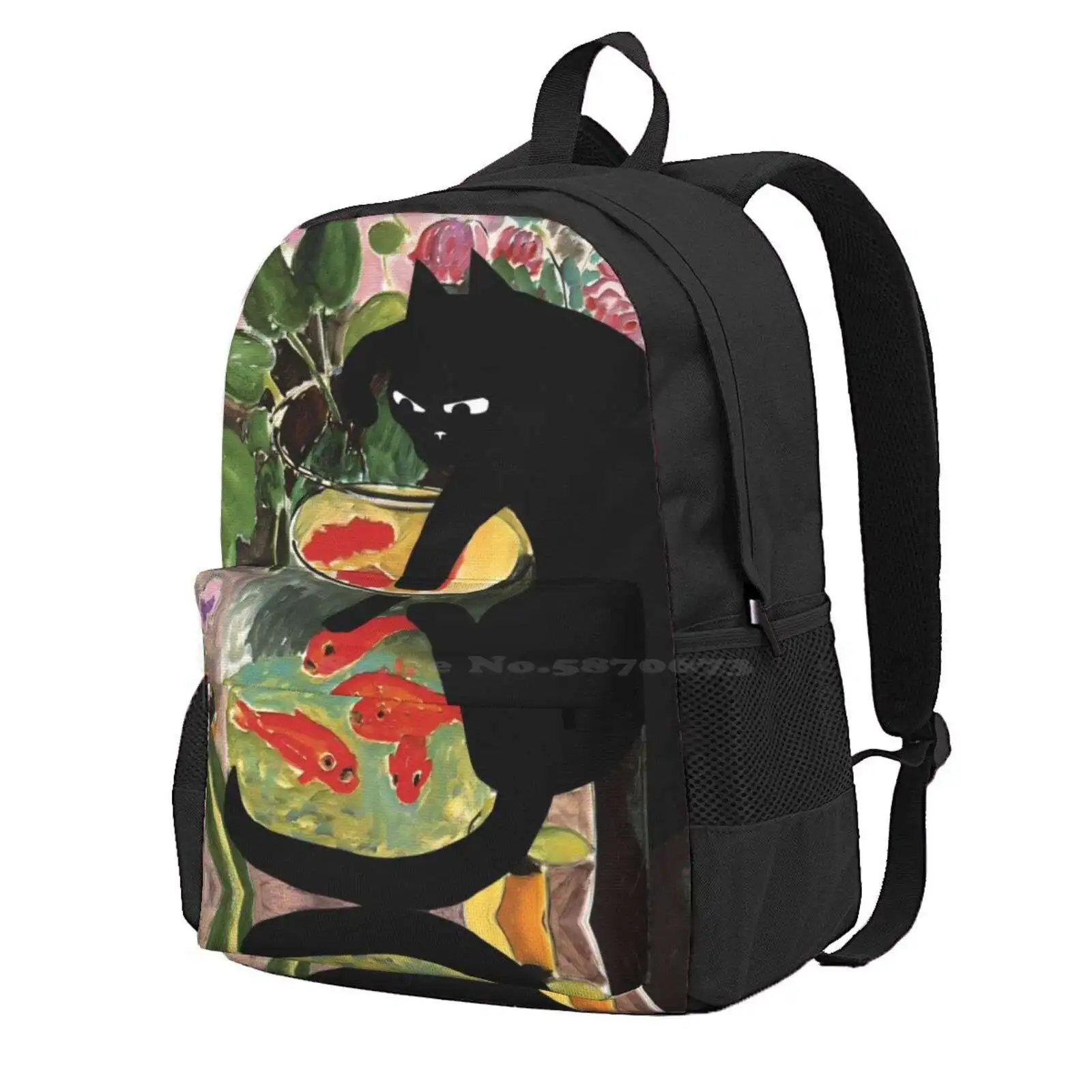 

Matisse'S Goldfish And A Cat Hot Sale Schoolbag Backpack Fashion Bags Goldfish Henri Matisse Black Cat Fish Bowl Famous