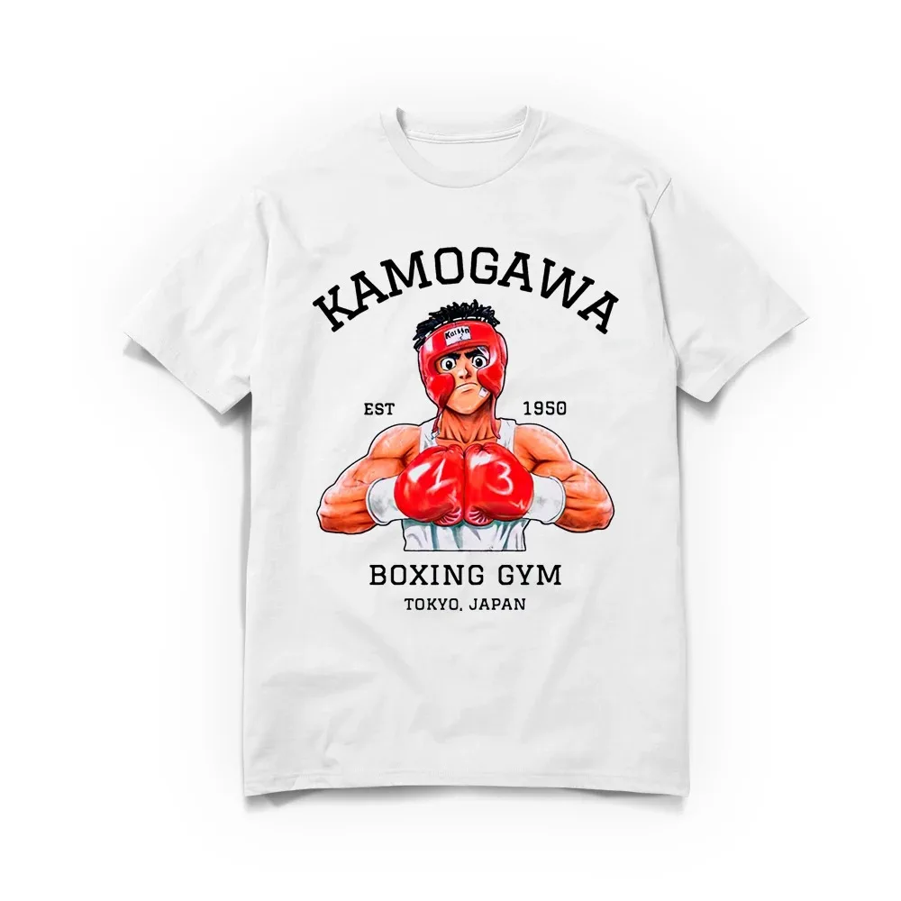 Men T-Shirt Anime Hajime No Ippo Kamogawa Boxing Gym Cotton Oversized Summer Loose Tops Tees Fashion Round Neck Short Sleeve