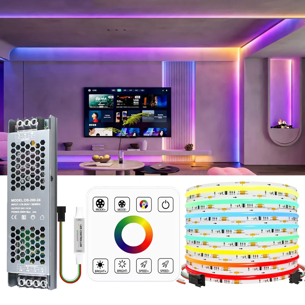 

10 м 20 м COB RGBIC светодиодная лента 24 В Dream Color Running Water Flowing Light Room Party Game Decor Lamp RF Touch Panel Пульт дистанционного управления