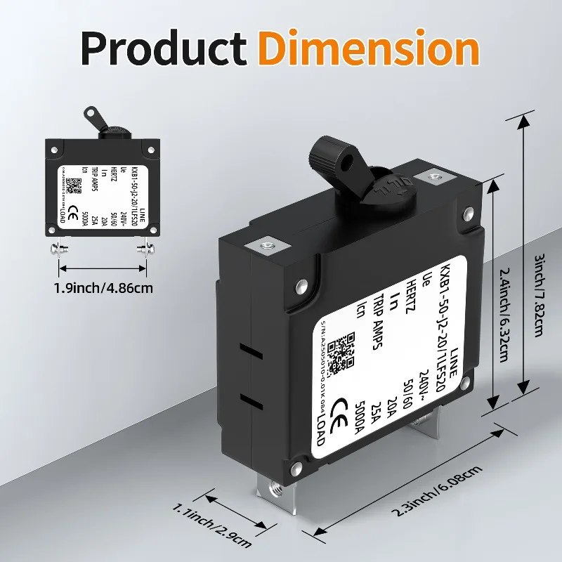 20A Single‑Pole Hydraulic Magnetic Circuit Breaker 80VDC 240VAC Panel‑Mount Toggle Switch for Marine RV Solar System