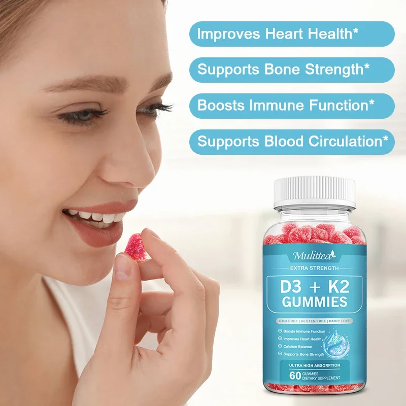 Mulittea Vitamin D3K2 gummies for Joint Health Immune Support  Teeth&Bone Health Regulate Calcium Metabolism Promote absorption