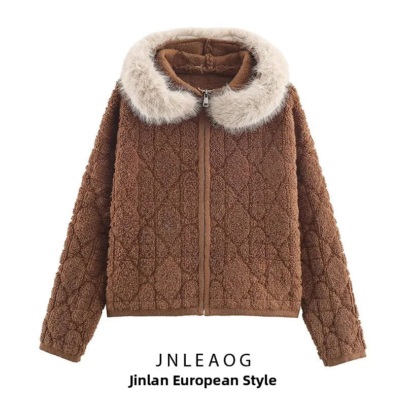 

JNLEAOG Осенний новый модный утепленный кардиган с капюшоном, женский универсальный свитер с длинными рукавами, полиэстеровое пальто прямого кроя