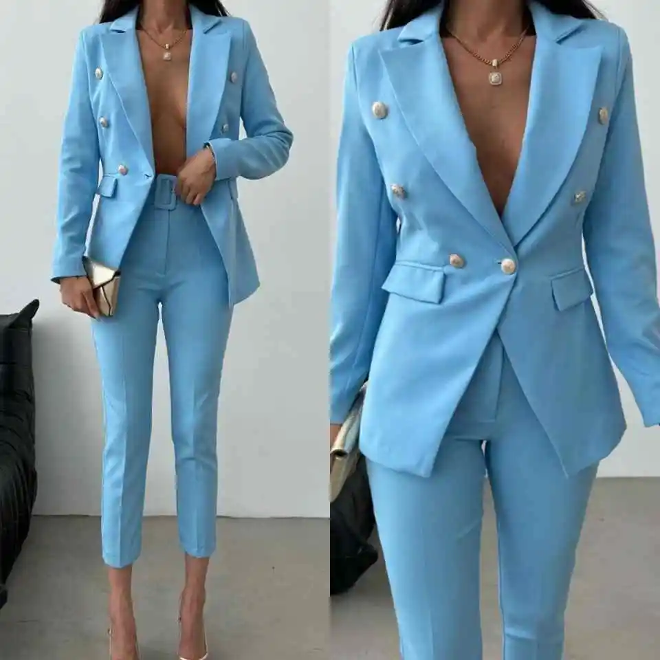 Classic Women's Suit 2 Piece Jacket Pants Peaked Lapel Double Breasted Office Business Occasion Daily Commute Party Customized