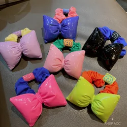 Fluorescent Sponge Bow Elastic Hair Band Scrunchies 2024 New Smile Face Colorful Bright Color Bow-knot Girl Hair Rope Headdress