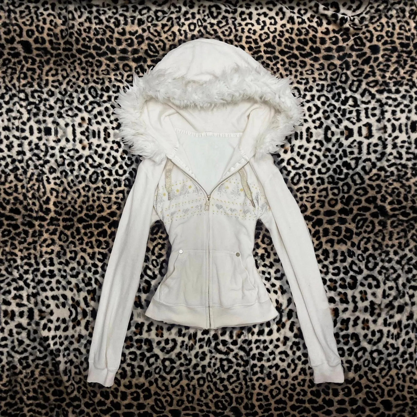 Women's Medium Weight European American Style Collarless Slim Fit Long Sleeve Zipper Front Print Hoodie Streetwear with Pocket