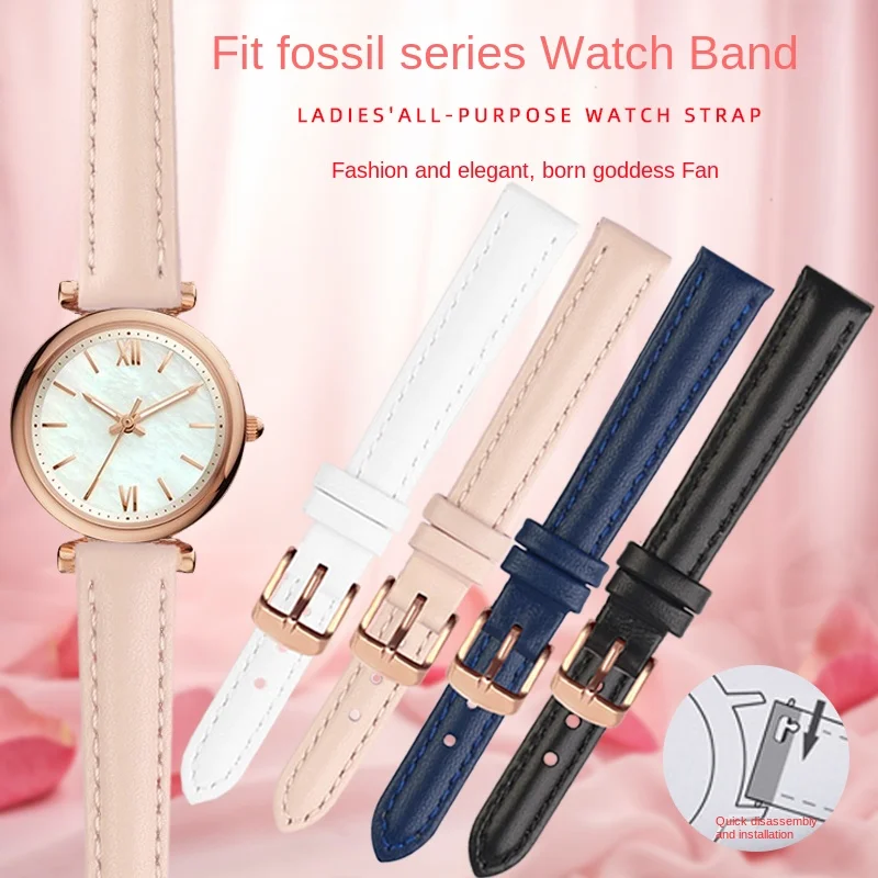 Women's Soft Cowhide Watch band 12/14/16/18/20mm For Swarovski DW Tissot Casio Fossil Plain Bracelet Quick Release Watch Strap