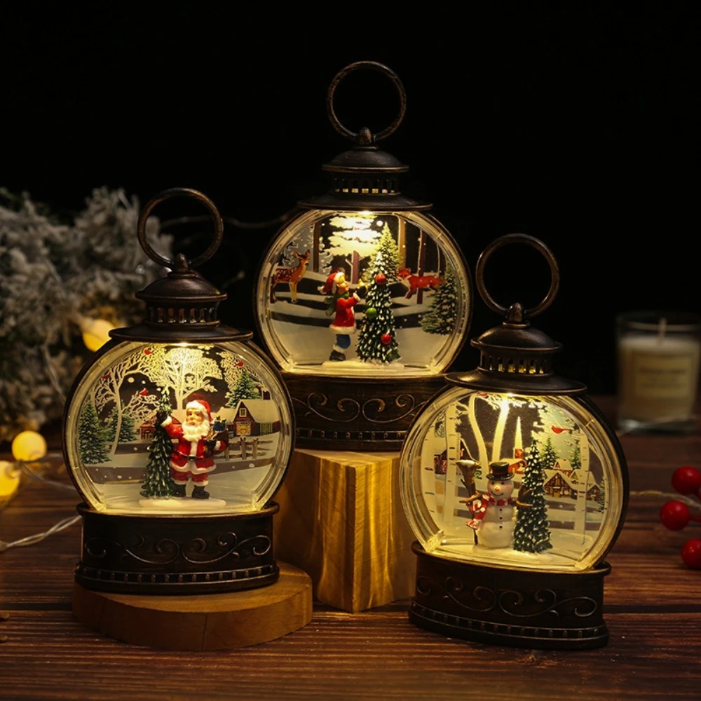 

Christmas Decorative Wind Lamps Christmas Gifts Souvenirs Santa Claus Water-filled Night Lights Flat Round Christmas Ornaments