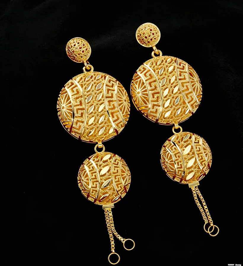 

Gold Color Complex Carving Design Necklace Earrings for Women 24K Gold Plated French Elegant Jewelry for Party Wedding Banquet