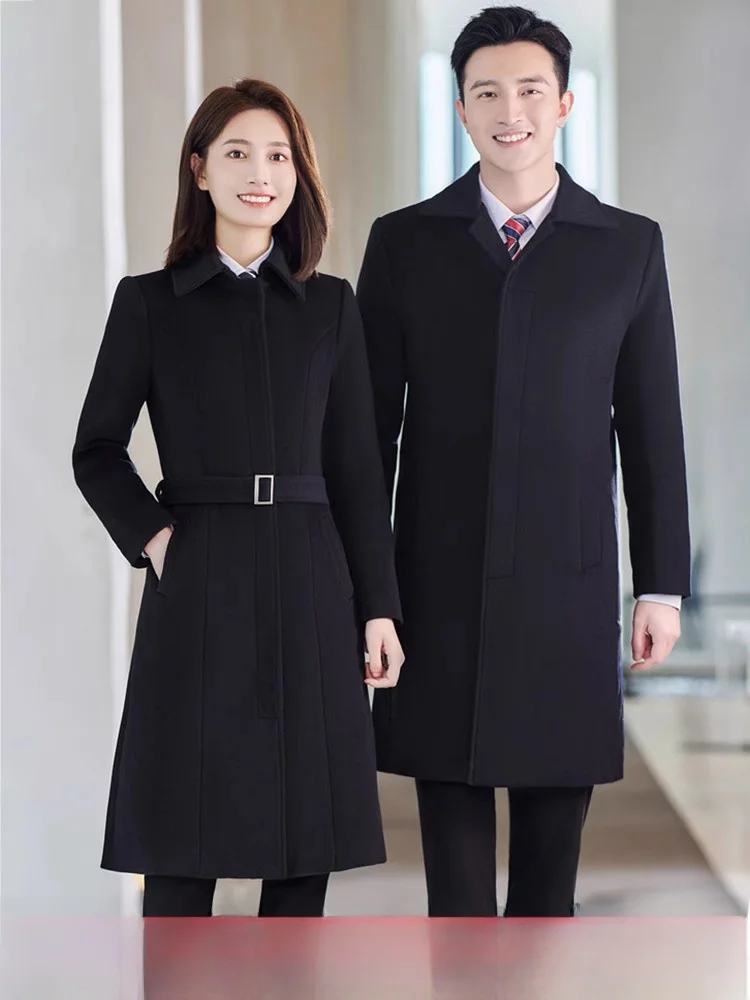 

Profional Woolen Coat for Bank Ss Jewelry Store Guide Reception Work orm Fem Long Sve Mid-Length OL Sle