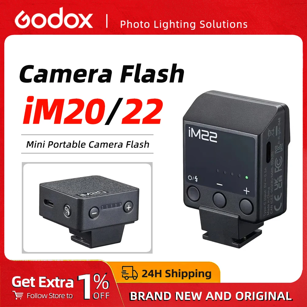 

Godox IM20/IM22 Mini Portable Li-ion Battery Camera Flash - 5 Power LevelsUniversal Hot Shoe Mount for DSLR/Mirrorless Cameras