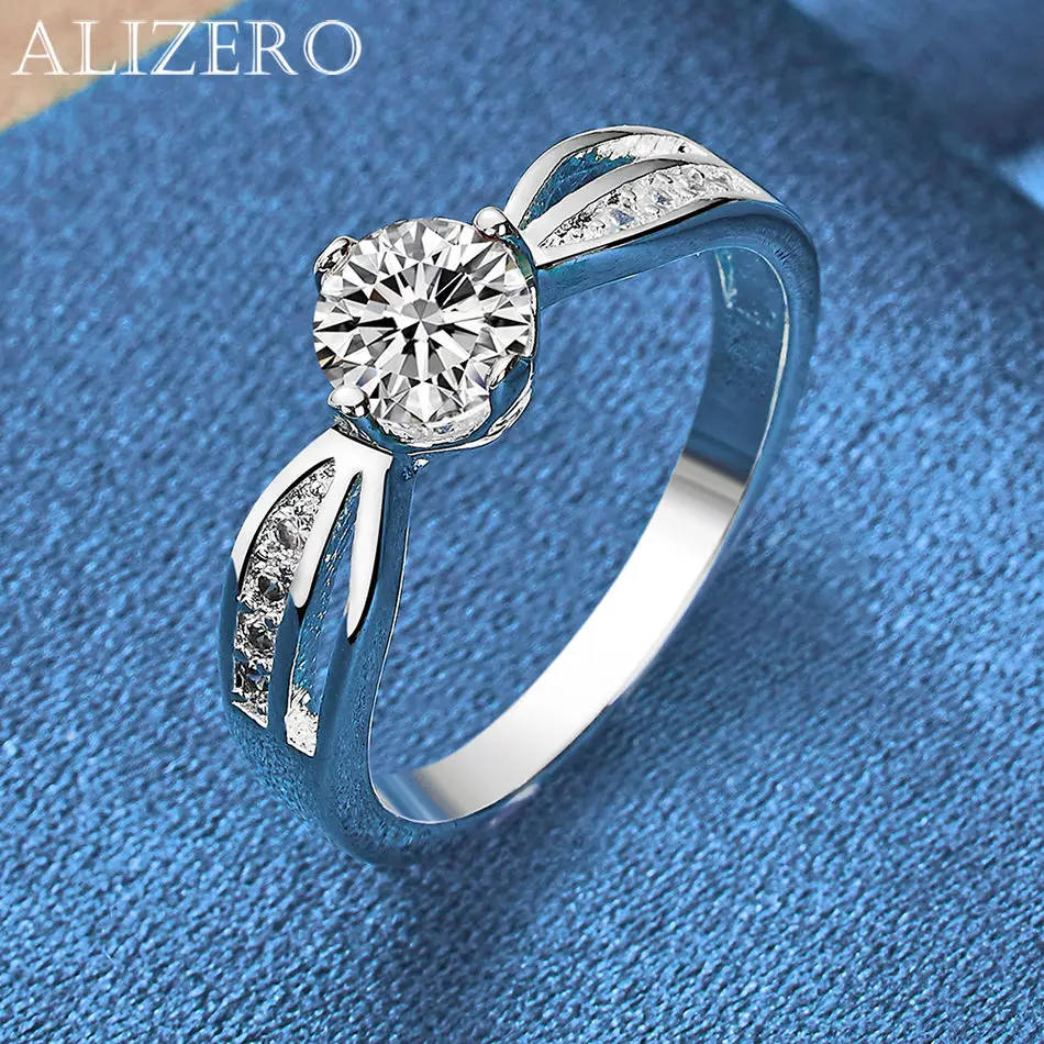 

ALIZERO 925 Sterling Silver Ring AAA Zircon Crystal Ring For Women Wedding Engagement Rings Eternity Band Fine Jewelry