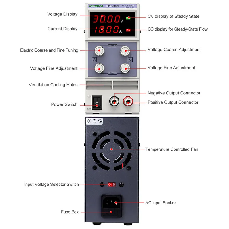 Wanptek Lab Bench Power Supply Adjustable 30V 10A 60V 5A 120V 3A Voltage Regulator Stabilizer AC 110V 220V DC Power Supply