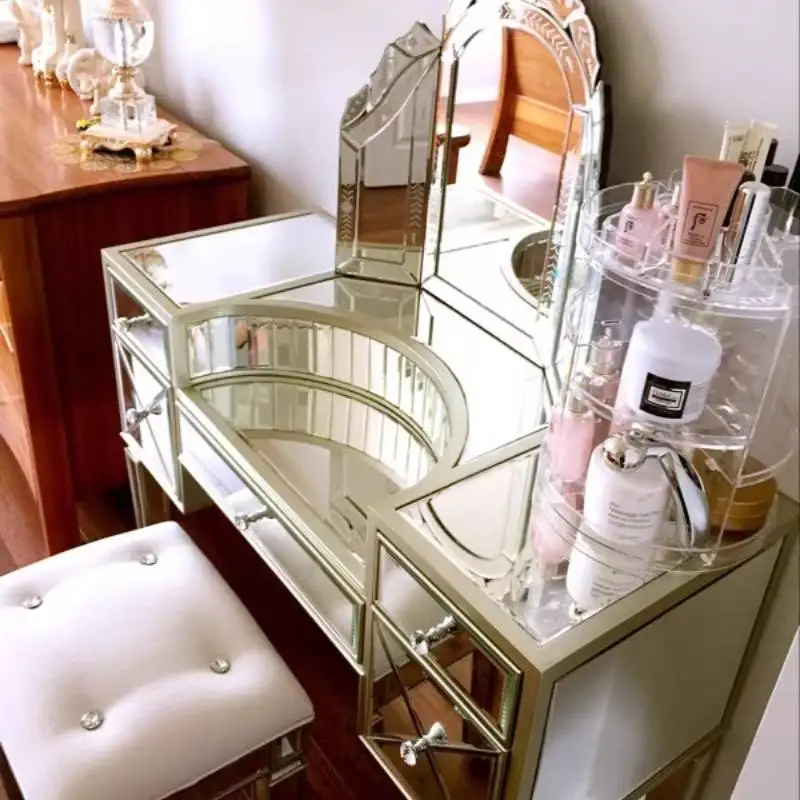 Minimalist Natural Makeup Table Silver European Storage Lounges Dressing Table Mirror Modern Coiffeuse Chambre Furniture Home
