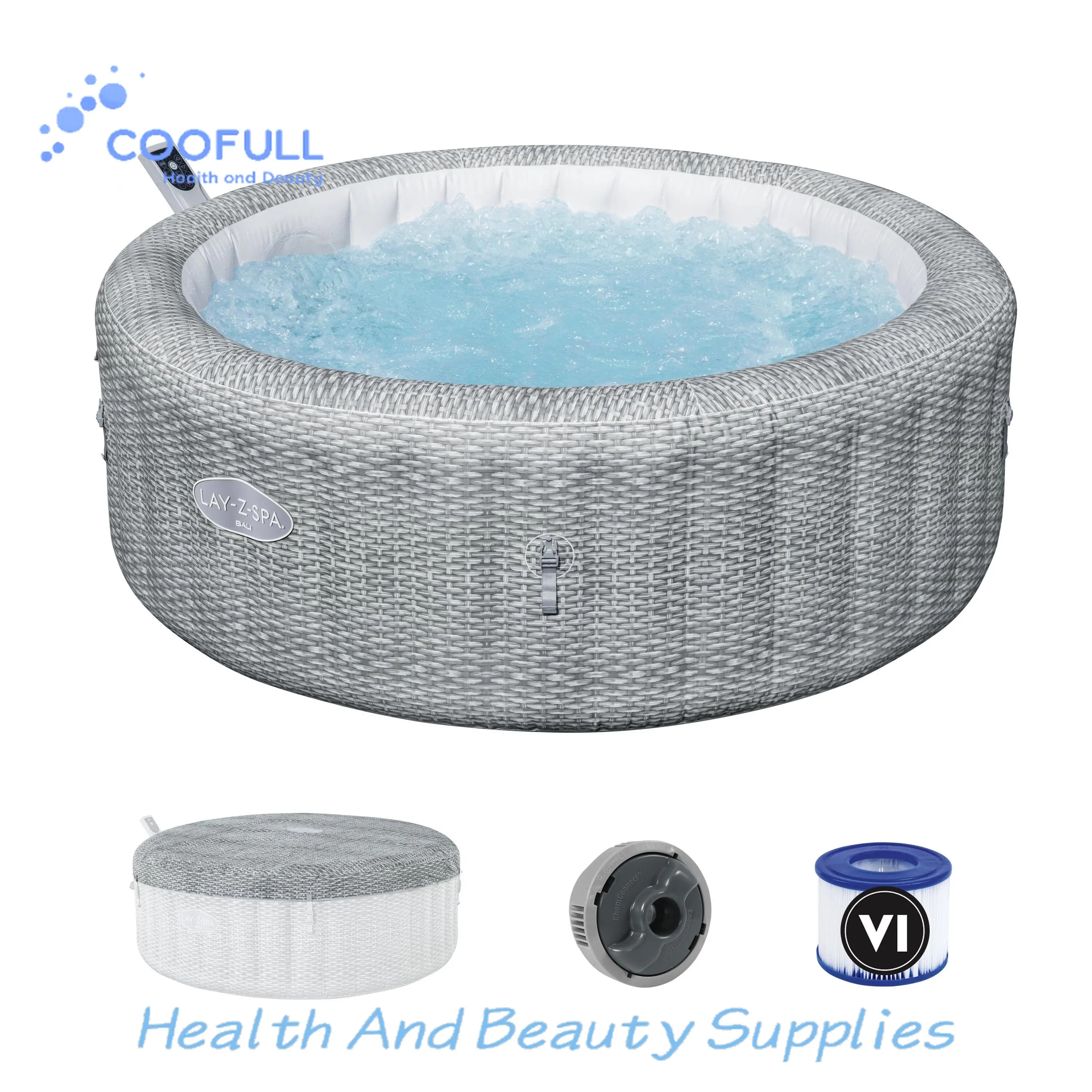 Coofull BESTWAY Lay-Z-Spa 6001N Bali Energy Efficient Smart AirJet Inflatable Hot Tub with App Control 4-6 Person