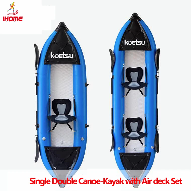 New 3.0/3.7m Rafting Canoeing 1-2 Persons Inflatable PVC Kayak Fishing Canoe Dinghy Single/Double Kayak Boats for  Water Sports