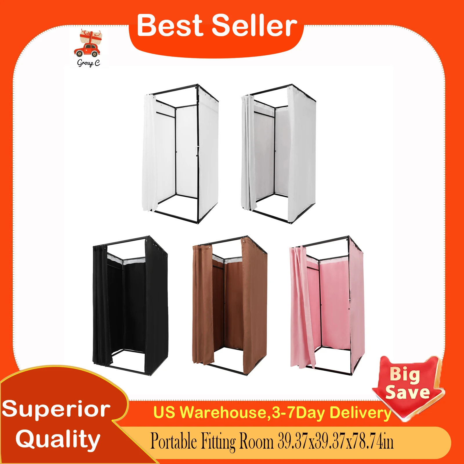 

Portable Fitting Room 39.37x39.37x78.74in - Privacy Partition for Clothing Store Fashion Show Outdoor Event Dorm Home Decor