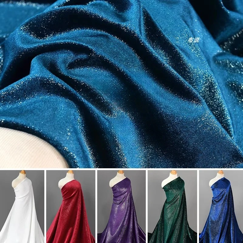 Tela de terciopelo coreano con purpurina elástica por metro para ropa vestido de noche Cheongsam hecho a mano DIY costura tela de terciopelo rojo