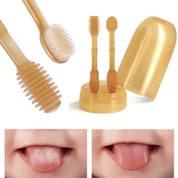 Baby Soft Bristle Toothbrush Silicone Tongue Brush Infant Toddler Oral Care Toothbrush Training Teeth Brush with Cover BPA Free