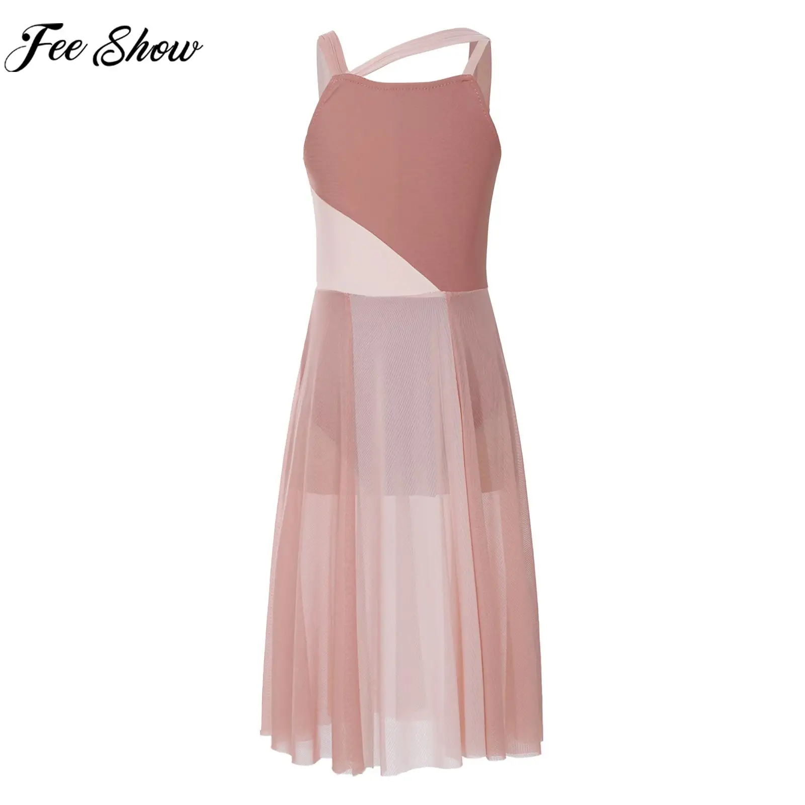 

Kids Girls Sleeveless Sheer Mesh Leotard Dress Modern Lyrical Dance Performance Costume Skating Ballet Gymnastics Dancewear